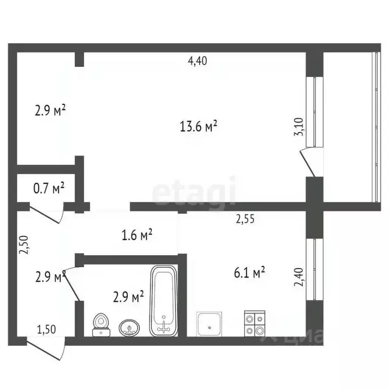 1-к кв. Брянская область, Брянск Донбасская ул., 61 (30.9 м) - Фото 1