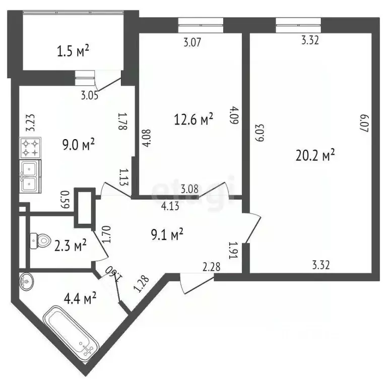 2-к кв. санкт-петербург заставская ул, 46к1 (57.6 м) - Фото 1