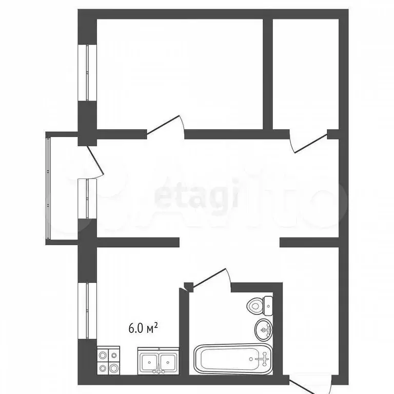 2-к. квартира, 42,3 м, 5/5 эт. - Фото 0