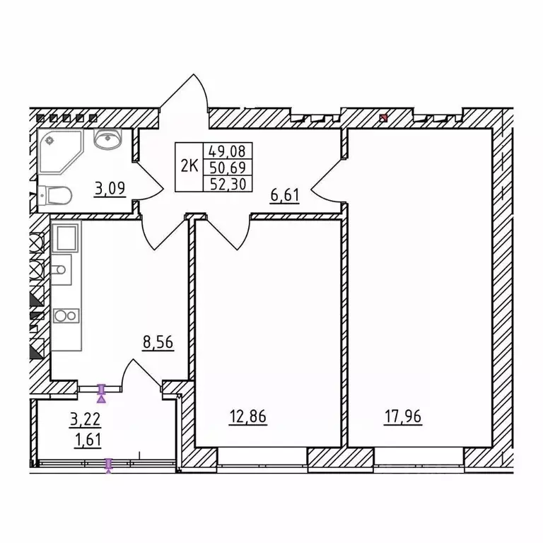 2-к кв. Калининградская область, Зеленоградск  (52.3 м) - Фото 1
