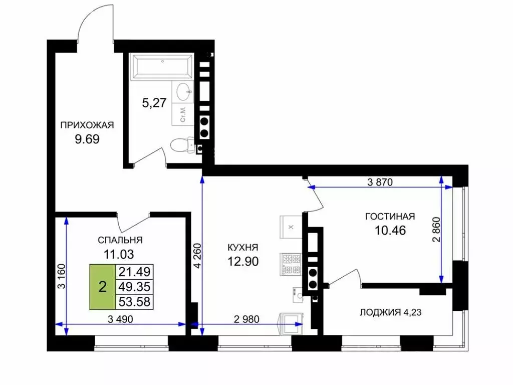 2-комнатная квартира: Гурьевск, улица Героя России Катериничева, 2к4 ... - Фото 1