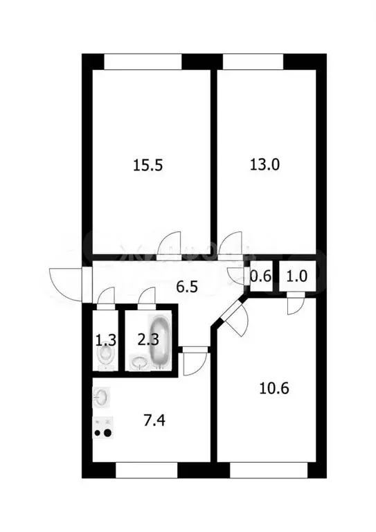 3-к. квартира, 58,2 м, 1/5 эт. - Фото 0