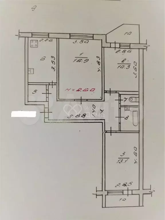 3-к. квартира, 66,8 м, 9/9 эт. - Фото 0