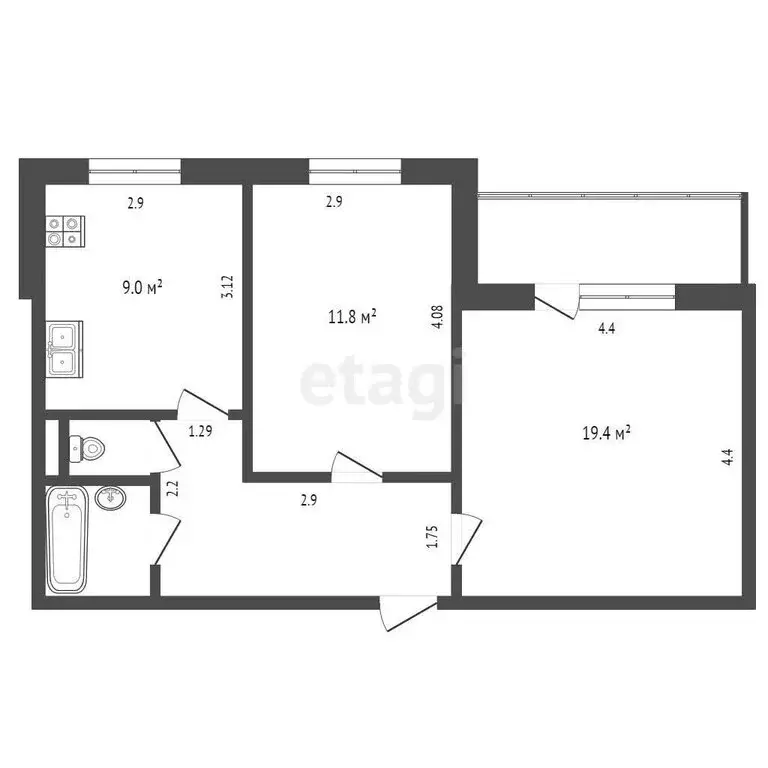 2-комнатная квартира: Тюмень, улица Щербакова, 96А (56 м) - Фото 1