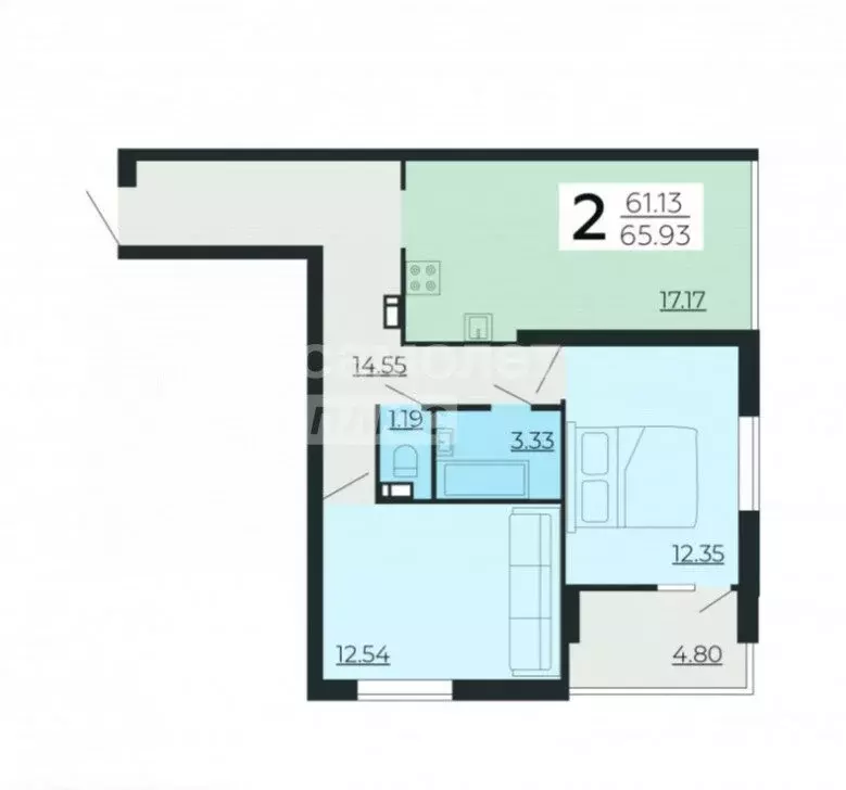 2-комнатная квартира: Липецк, улица Нестерова, 9 (65.83 м) - Фото 1