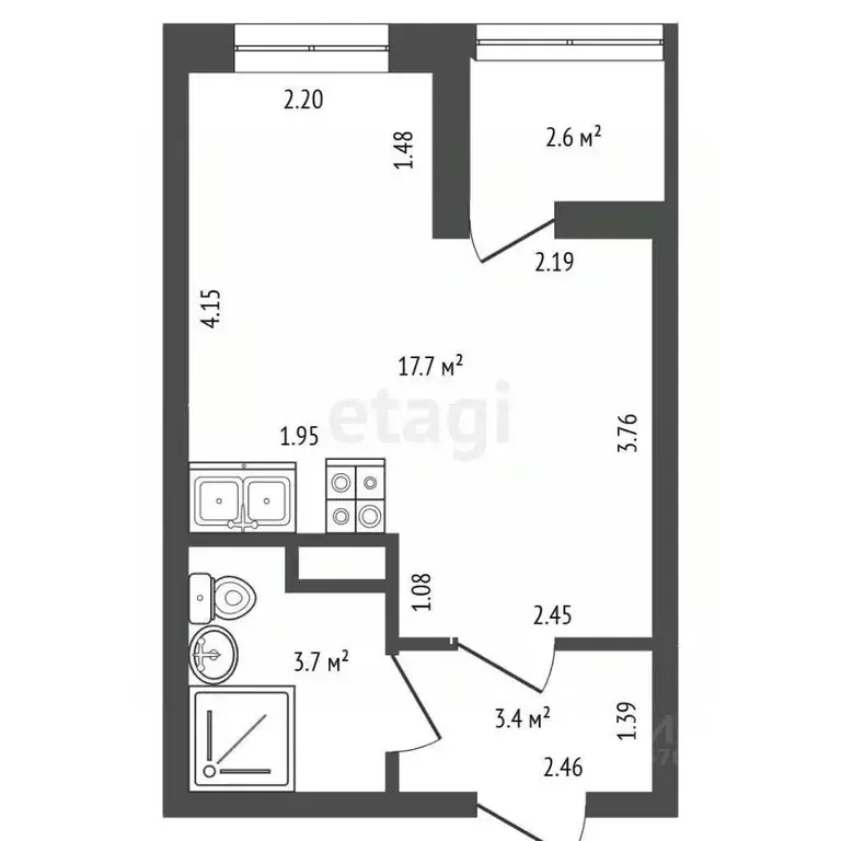 Студия Санкт-Петербург Парашютная ул., 71к2 (24.8 м) - Фото 2
