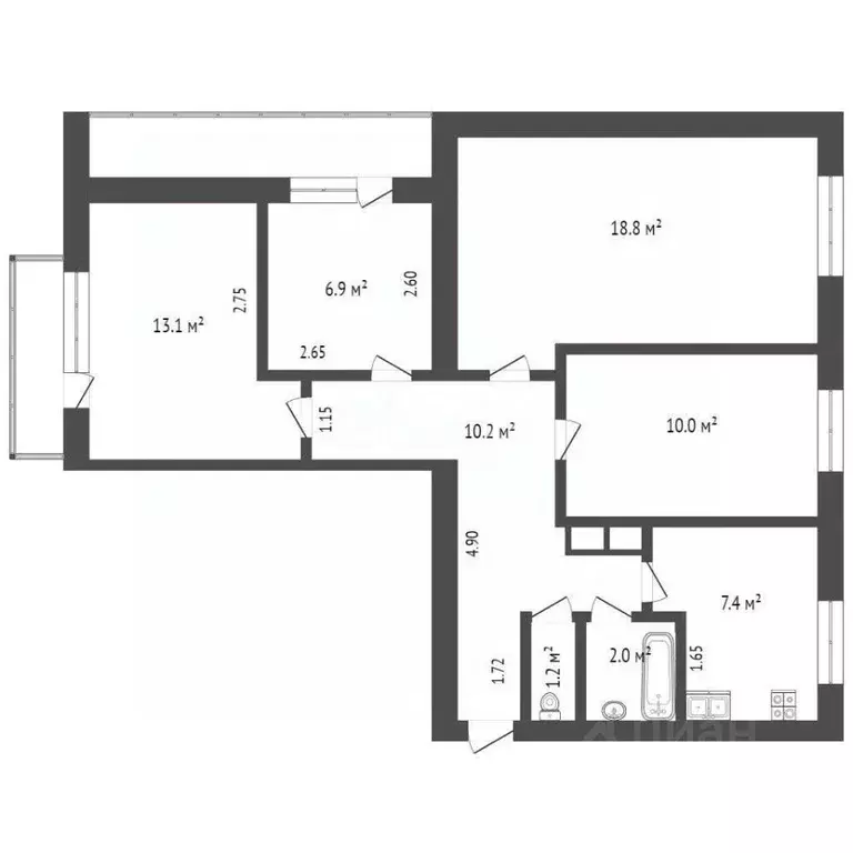 4-к кв. Ростовская область, Ростов-на-Дону Казахская ул., 51в (58.6 м) - Фото 1