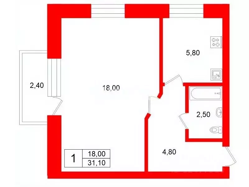 1-к кв. Санкт-Петербург Новочеркасский просп., 40 (31.1 м) - Фото 2