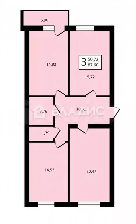 3-к. квартира, 87,9 м, 1/5 эт. - Фото 0