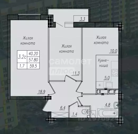 3-к кв. Курская область, Курск ул. Энгельса, 156 (59.5 м) - Фото 1