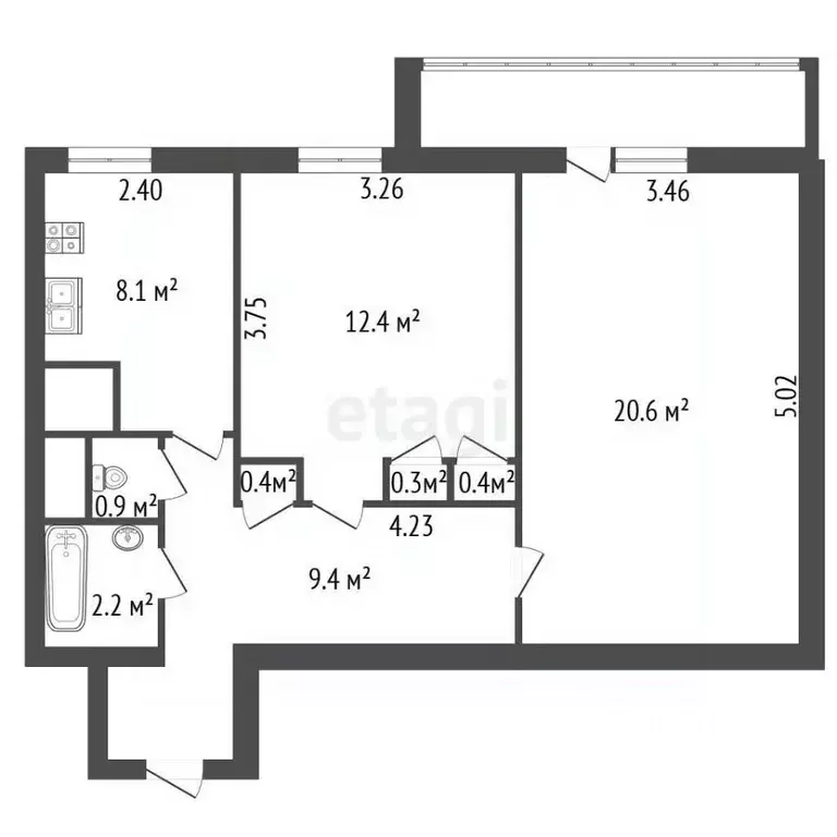 2-к кв. Санкт-Петербург Бестужевская ул., 34 (54.0 м) - Фото 2