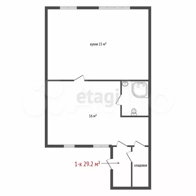 1-к. квартира, 29,2 м, 1/2 эт. - Фото 1