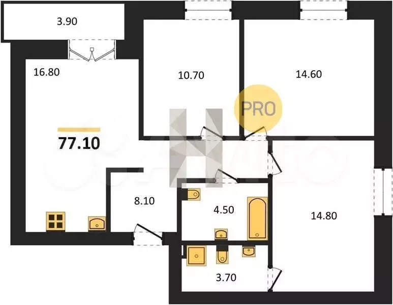 3-к. квартира, 77,1 м, 7/8 эт. - Фото 0