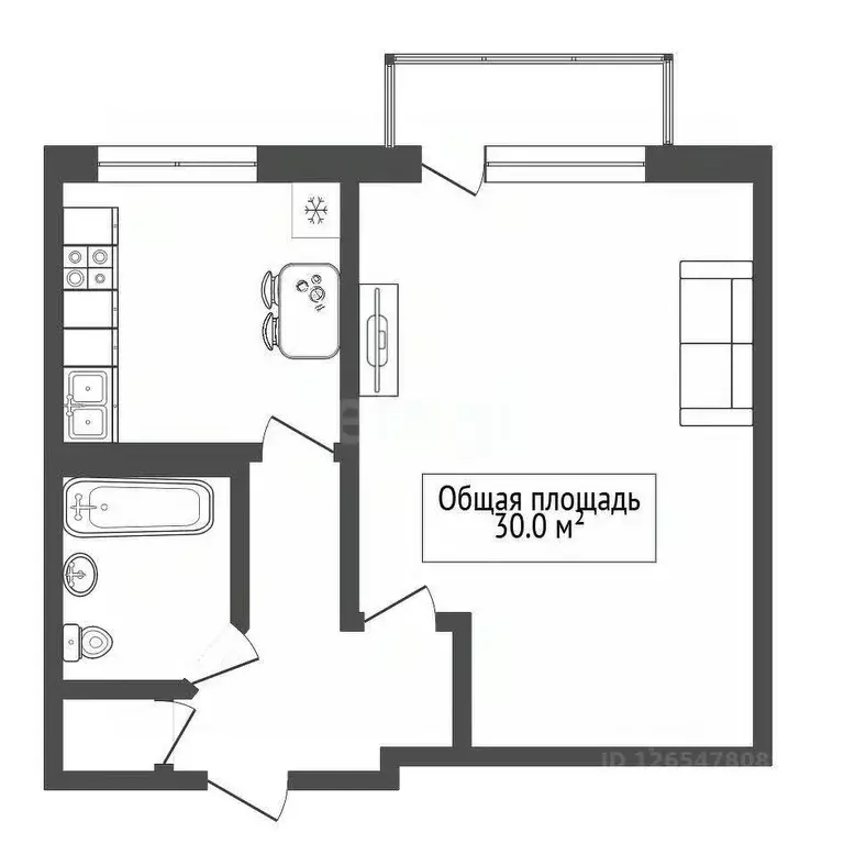 1-к кв. Новосибирская область, Новосибирск Выборная ул., 115 (30.0 м) - Фото 2