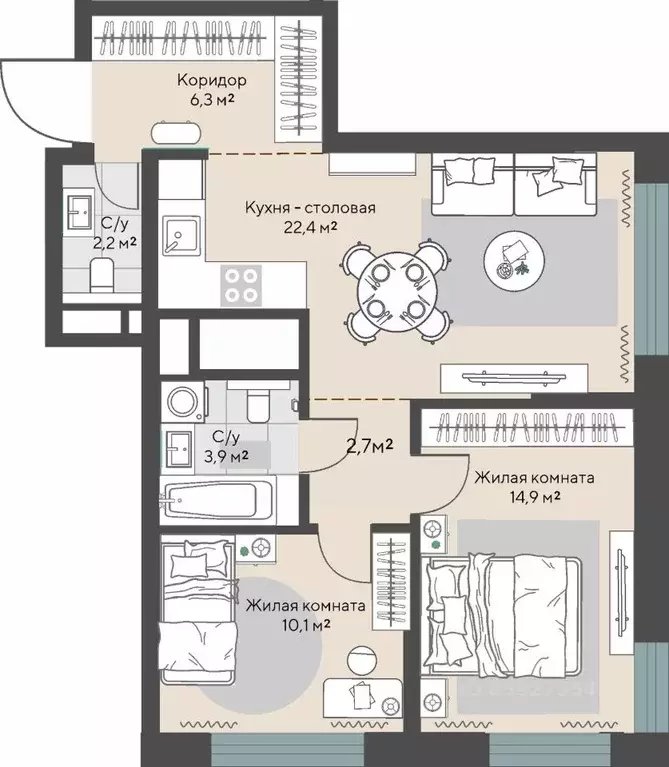 2-к кв. Свердловская область, Екатеринбург Эльмаш жилрайон, Изумрудный ... - Фото 1