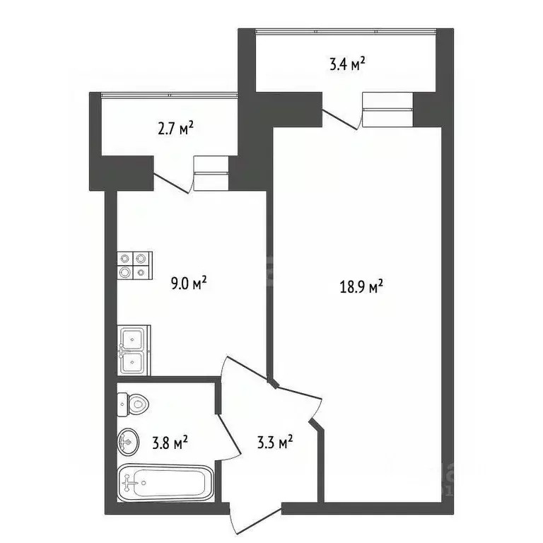1-к кв. Чувашия, Чебоксары ул. Богдана Хмельницкого, 53/28 (35.0 м) - Фото 2