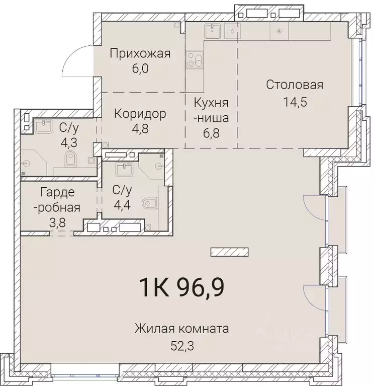 1-к кв. Новосибирская область, Новосибирск Овражная ул., 2А (96.9 м) - Фото 0