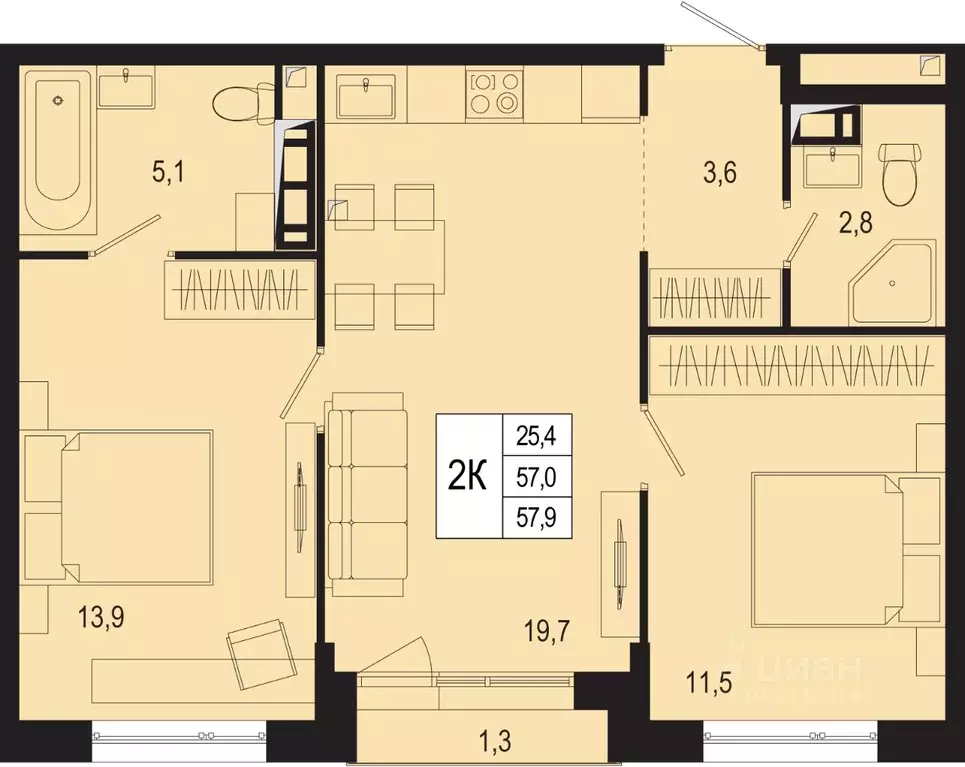 2-к кв. Московская область, Подольск городской округ, д. Борисовка ... - Фото 1