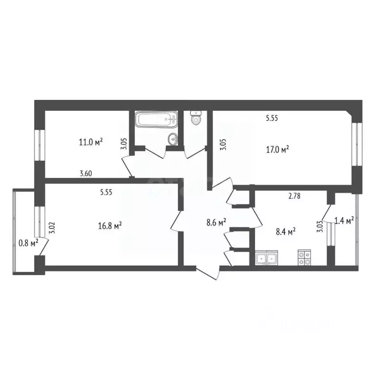 3-к кв. Псковская область, Печоры Вокзальная ул., 14 (66.7 м) - Фото 1