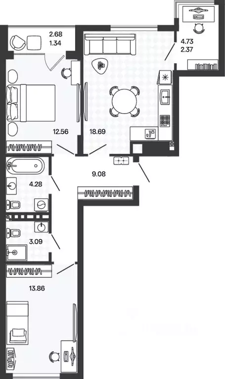 2-к кв. Калининградская область, Гурьевский муниципальный округ, пос. ... - Фото 1