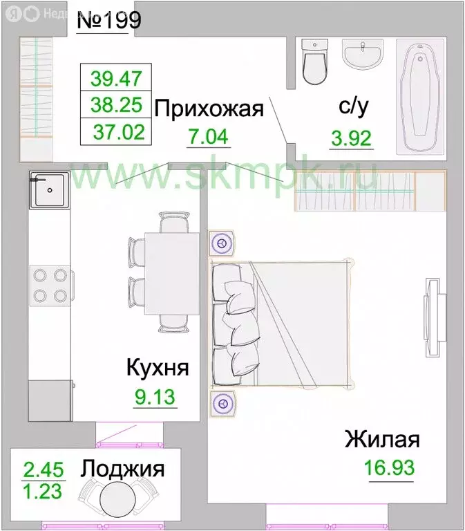 1-комнатная квартира: Зеленоградск, улица Тургенева, 16Ак3 (38.25 м) - Фото 1