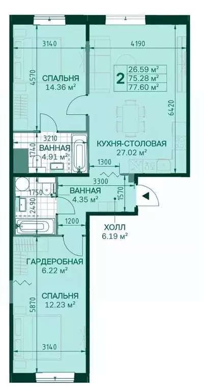2-к кв. Санкт-Петербург Магнифика жилой комплекс (75.3 м) - Фото 1