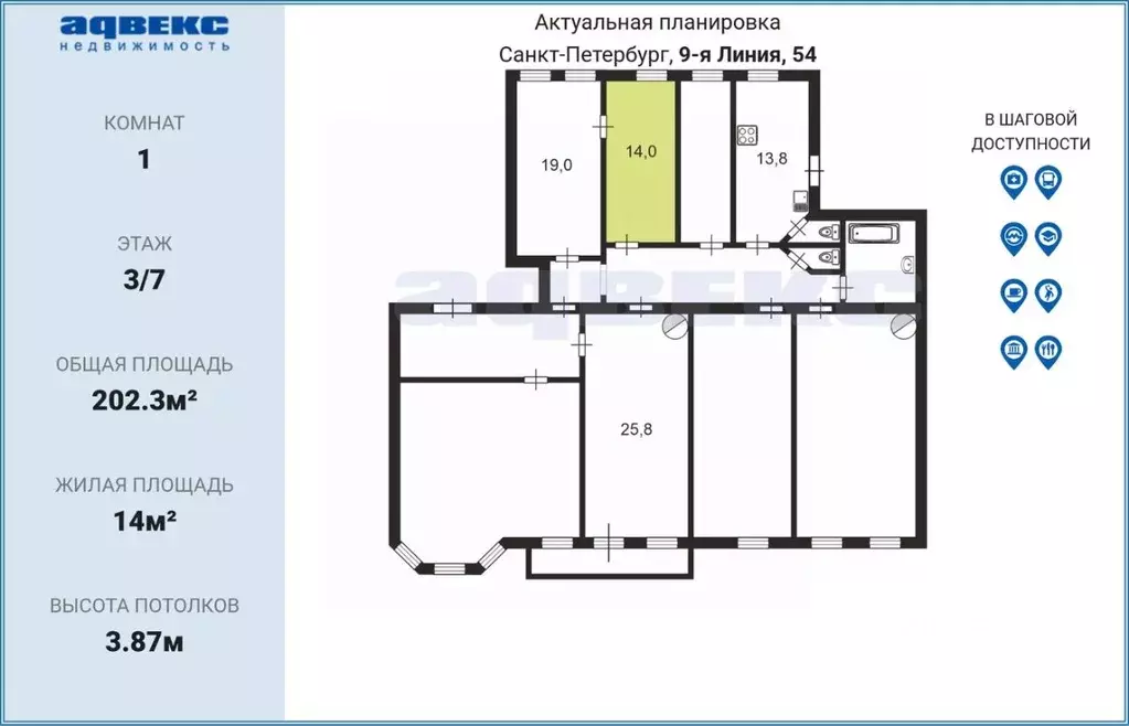 Комната Санкт-Петербург 9-я Васильевского острова линия, 54 (14.0 м) - Фото 2