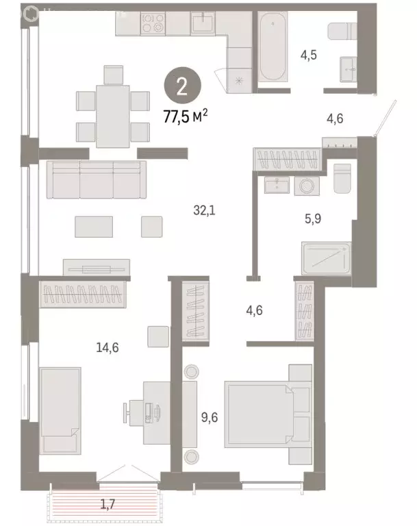 2-комнатная квартира: Новосибирск, Большевистская улица, 66 (77.46 м) - Фото 2