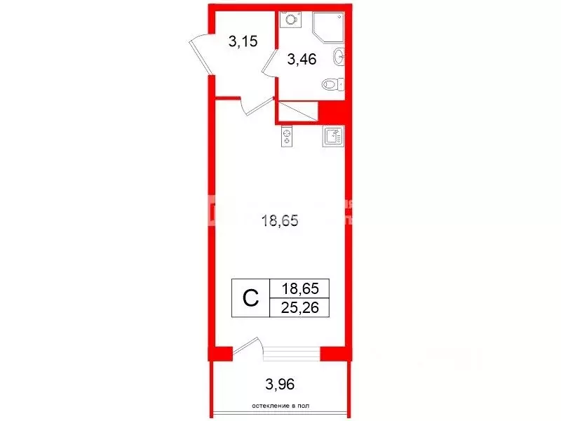 Студия Санкт-Петербург 1-й Предпортовый проезд, 1с1 (25.26 м) - Фото 2