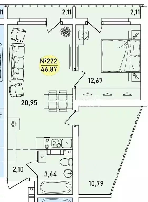 2-к кв. Ярославская область, Ярославль 2-й мкр,  (46.87 м) - Фото 0