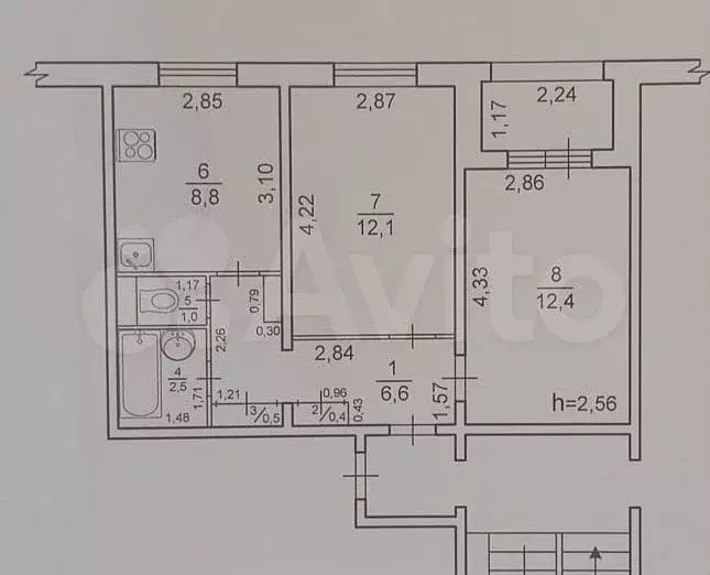 2-к. квартира, 44,3 м, 4/5 эт. - Фото 0
