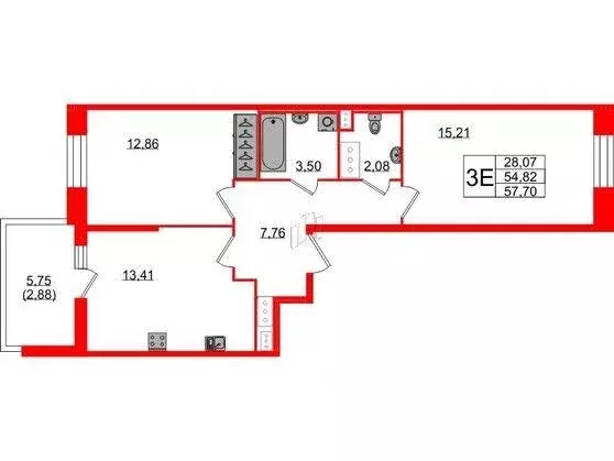 Квартира, 2 комнаты, 57.9 м - Фото 0