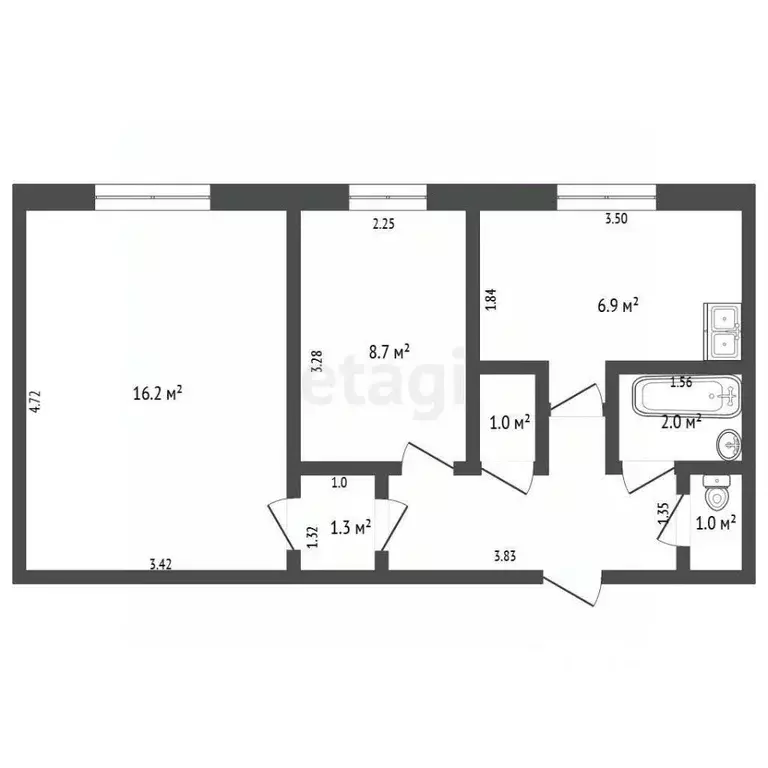 2-к кв. Ханты-Мансийский АО, Ханты-Мансийск ул. Гагарина, 107 (41.3 м) - Фото 1