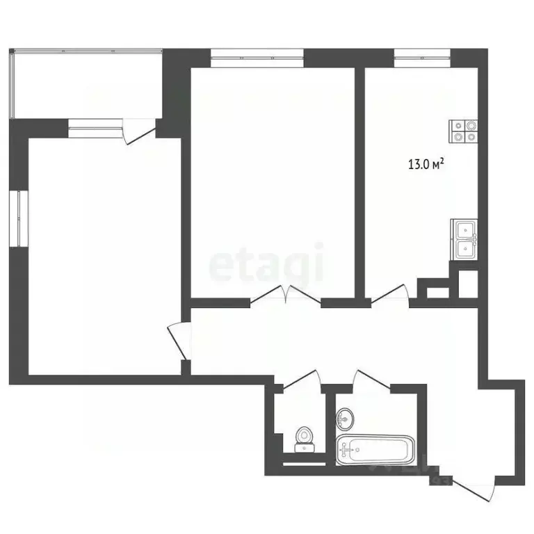 2-к кв. Тюменская область, Тюмень ул. Раушана Абдуллина, 6к1 (54.7 м) - Фото 2