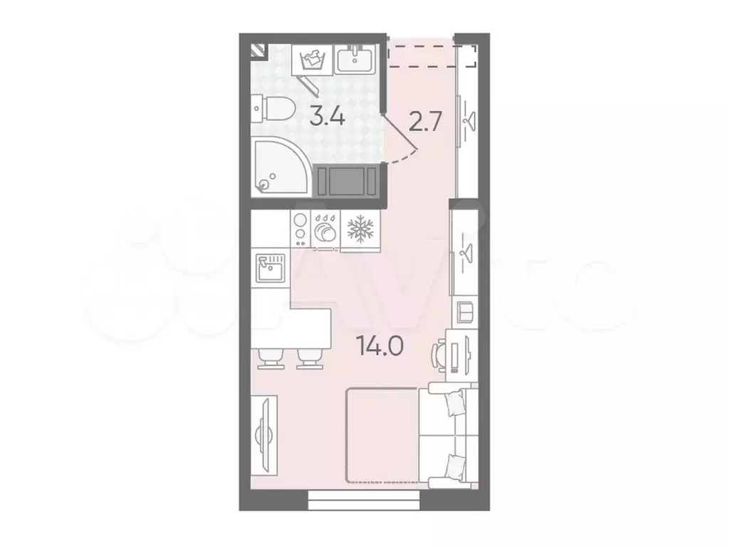 Квартира-студия, 20,1 м, 5/25 эт. - Фото 0