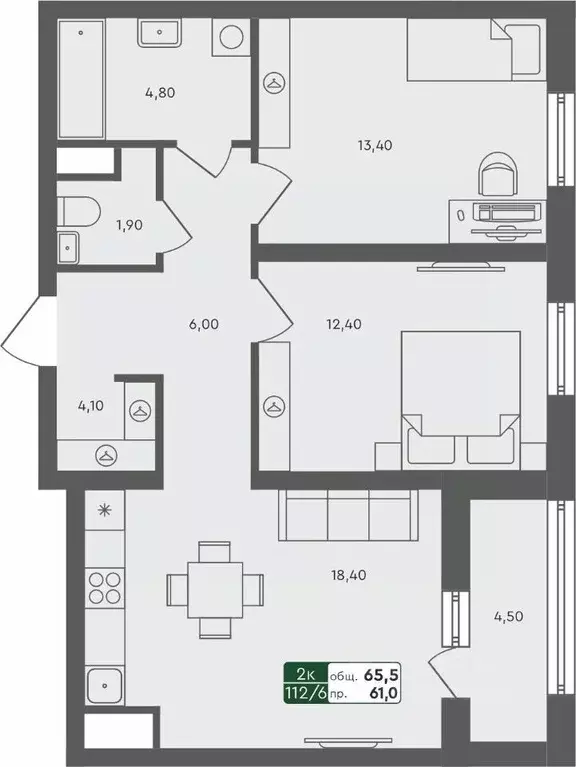 2-к кв. Тюменская область, Тюмень Ритмы жилой комплекс (65.5 м) - Фото 1
