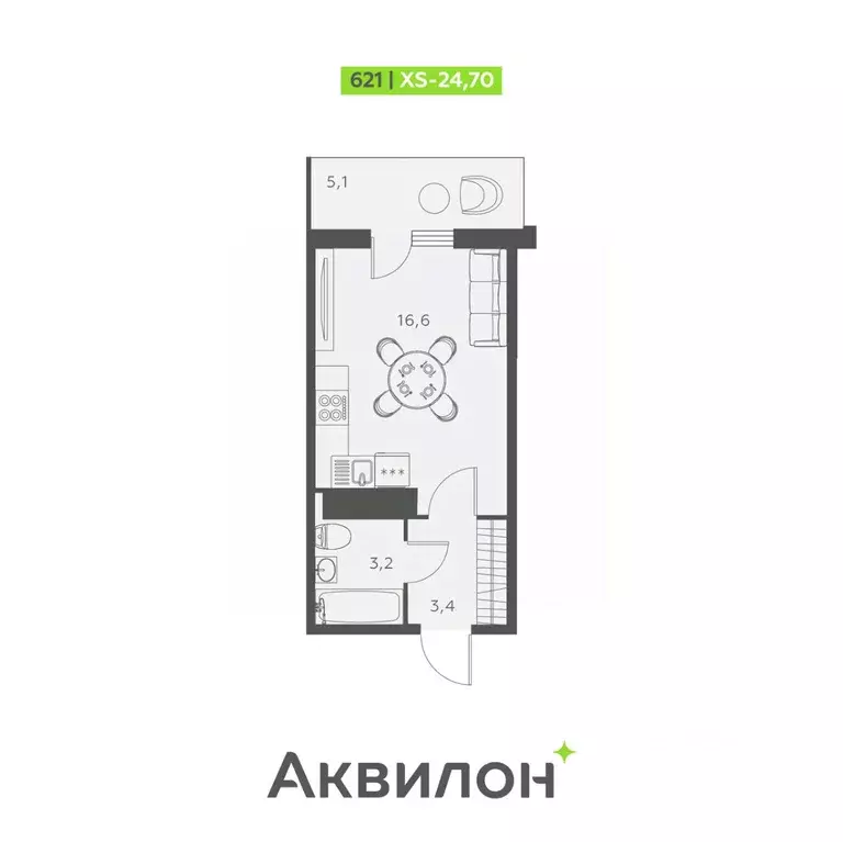 Студия Санкт-Петербург ул. Русановская, 24 (24.7 м) - Фото 0
