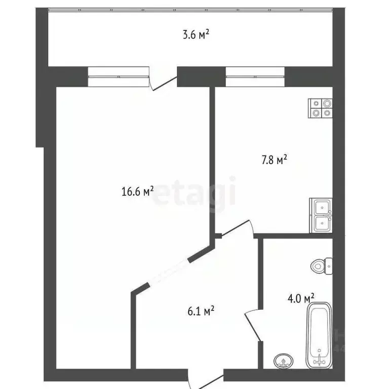 1-к кв. Тюменская область, Тюмень ул. Александра Матросова, 1 (38.1 м) - Фото 1