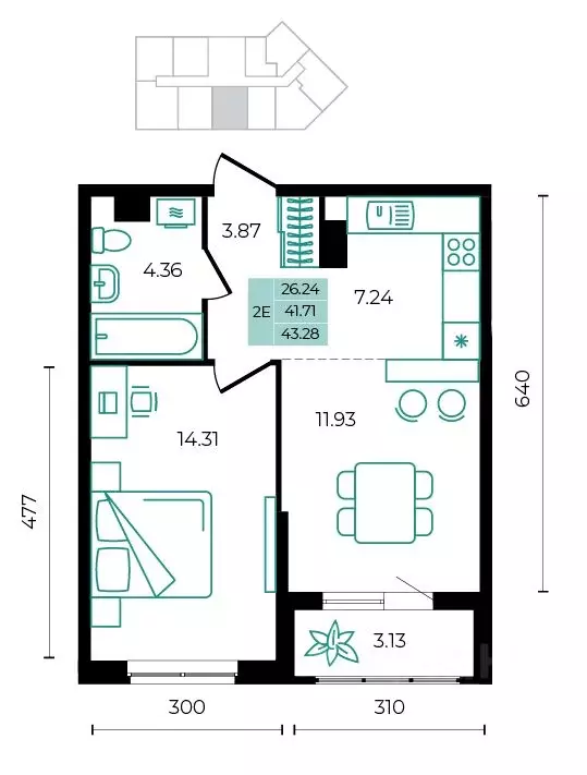 2-к кв. Адыгея, Майкопский район, пос. Тульский  (43.28 м) - Фото 1