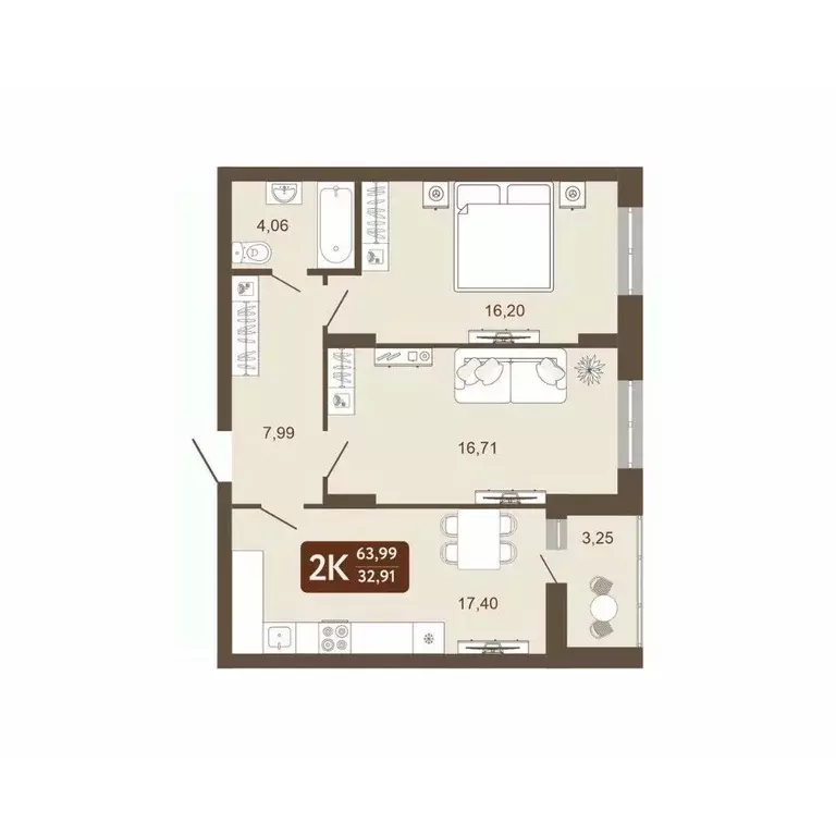 2-к кв. Кемеровская область, Кемерово 58В мкр, 1 (63.99 м) - Фото 1