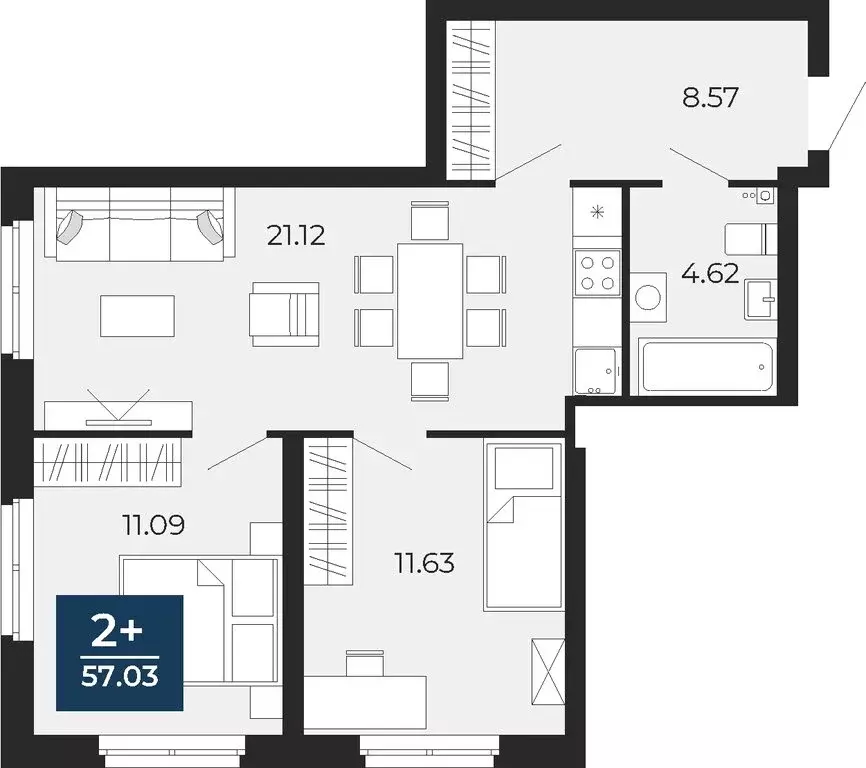 2-комнатная квартира: Тюмень, улица Фармана Салманова, 24 (57.03 м) - Фото 0