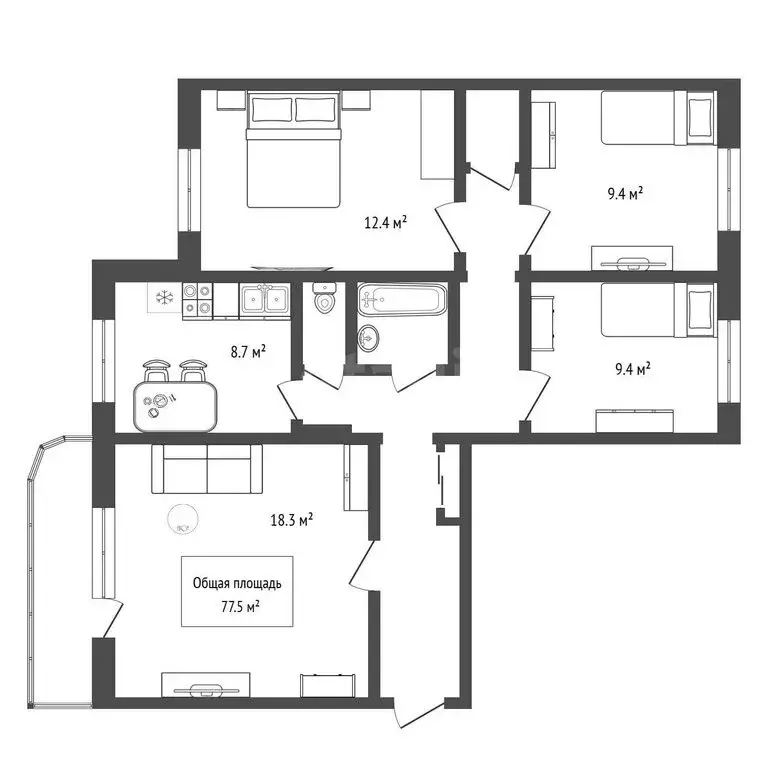 4-комнатная квартира: Новосибирск, Тульская улица, 150 (77.5 м) - Фото 1