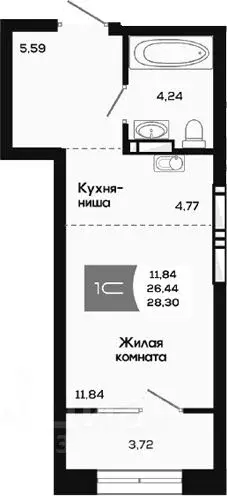 Студия Новосибирская область, Новосибирск ул. Титова, 48 (26.44 м) - Фото 0