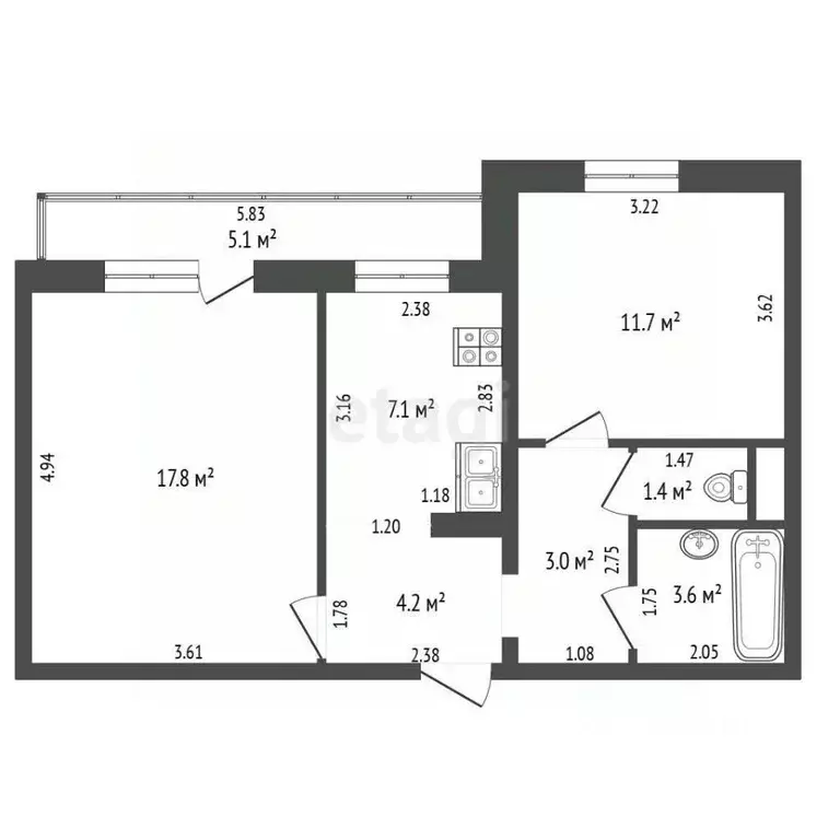 2-к кв. Кемеровская область, Топки Солнечный мкр, 19А (50.0 м) - Фото 1
