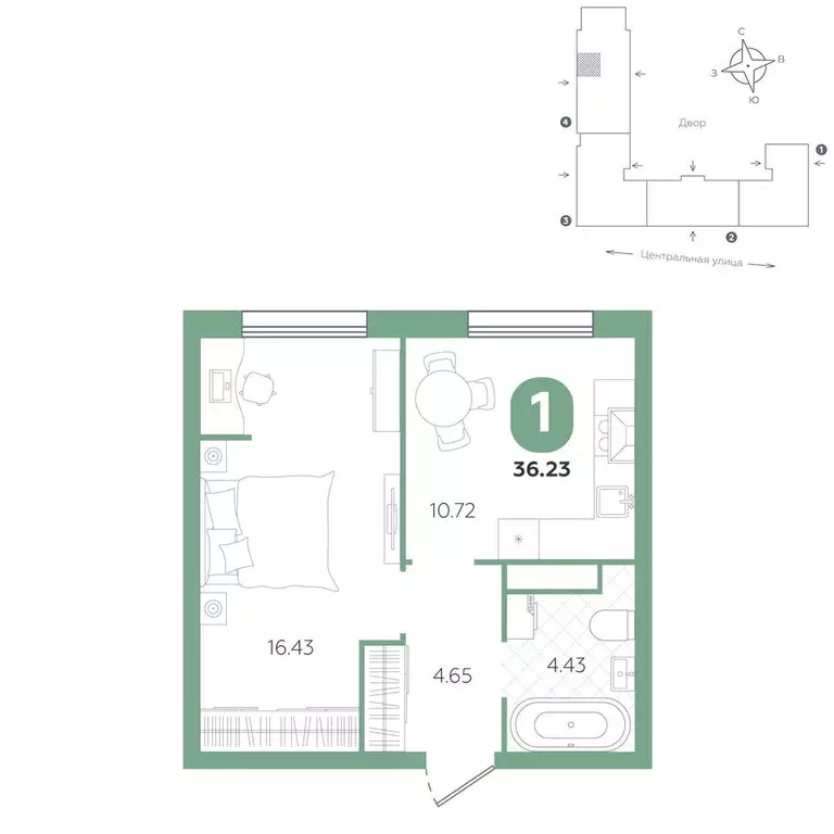 1-комнатная квартира: Тюменский муниципальный округ, село Горьковка, ... - Фото 1