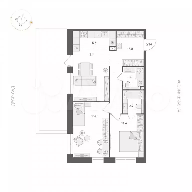 2-к. квартира, 67,9 м, 2/12 эт. - Фото 0