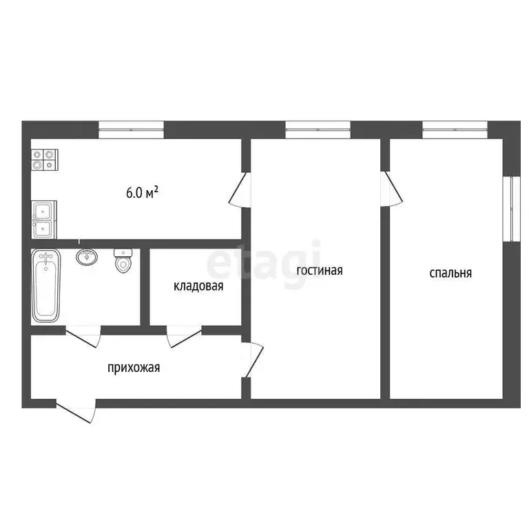 Квартира, 2 комнаты, 41.7 м - Фото 1