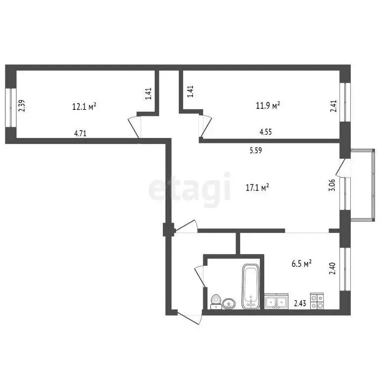 3-комнатная квартира: Омск, улица 75-й Гвардейской Бригады, 18 (56.9 ... - Фото 1
