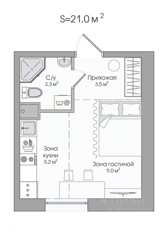 1-к кв. Карелия, Сортавала Советская ул., 5 (21.0 м) - Фото 1