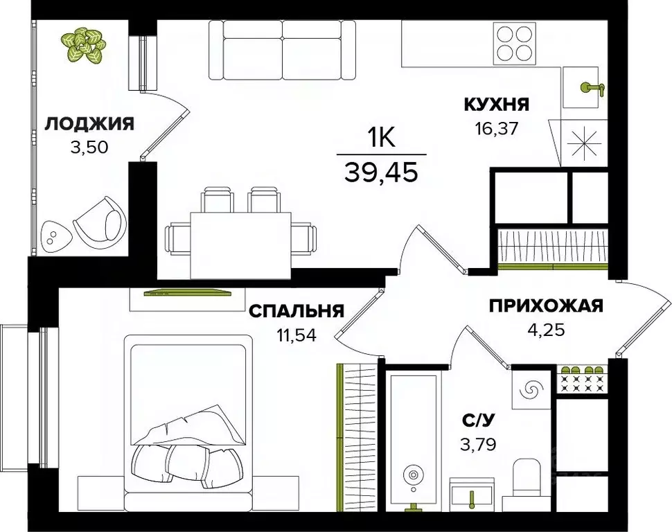 1-к кв. Тульская область, Тула  (39.45 м) - Фото 0
